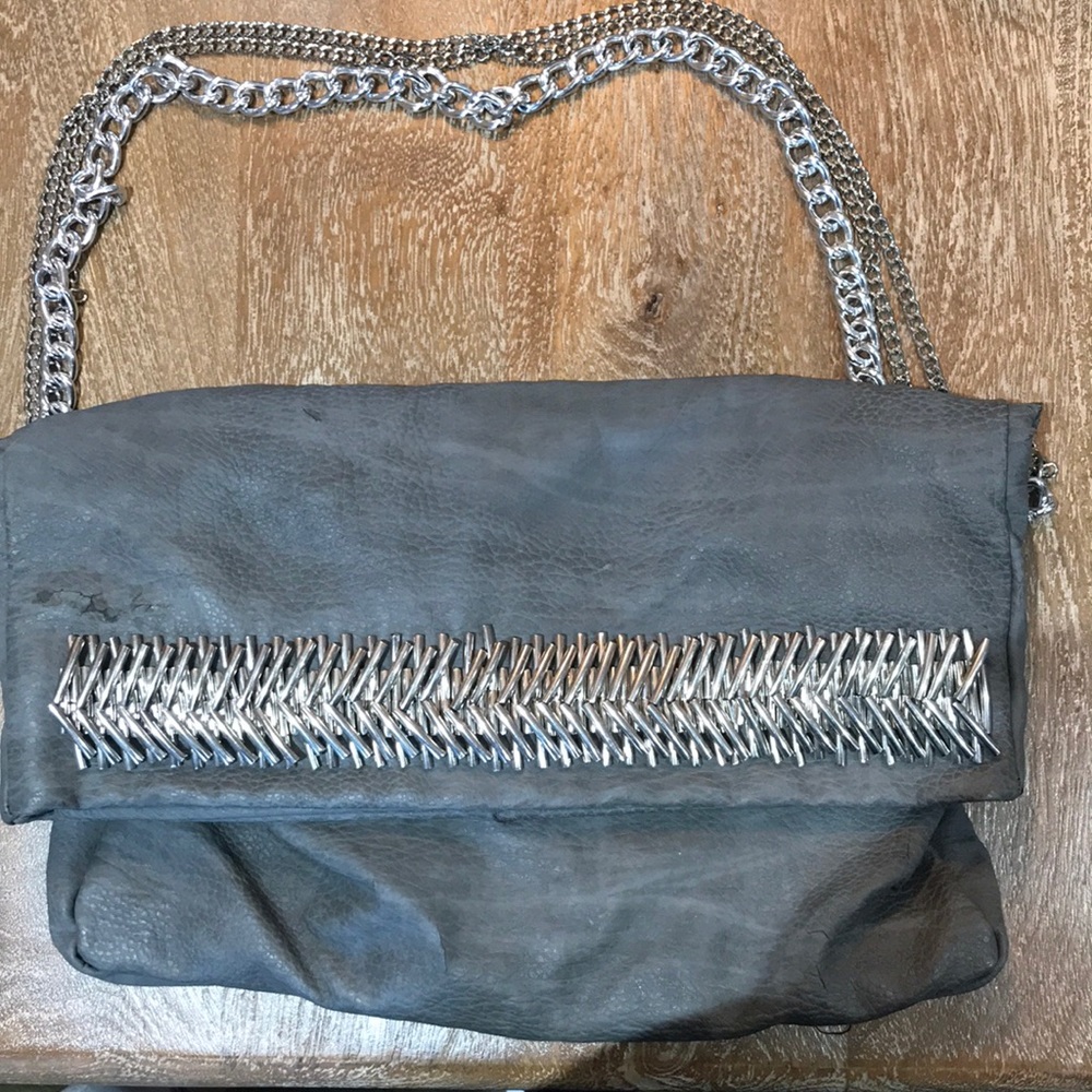 Gray Shoulder Bag - Silver Chain Strap